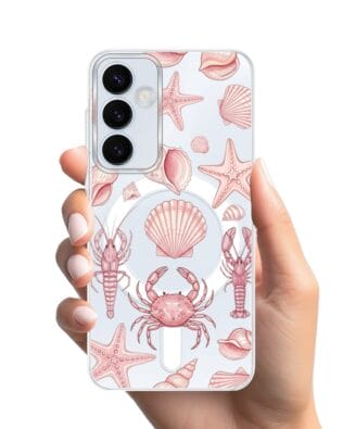 Etui do Samsung Galaxy A55 5G z MagSafe przeźroczyste, silikonowe Flexi, Summer Patterns, krewetkowy róż
