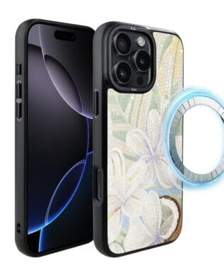Etui do iPhone 16 Pro IBIZU DropGuard Matt z MagSafe, Modern Classics, Biała lilia