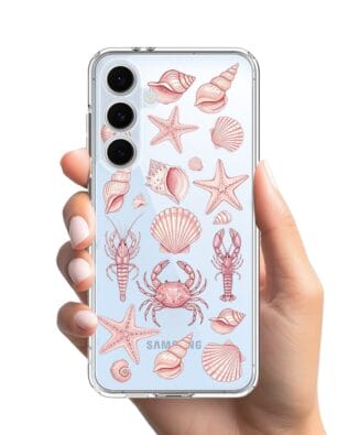 Etui do Samsung Galaxy S24 FE przeźroczyste, silikonowe Flexi, Summer Patterns, krewetkowy róż