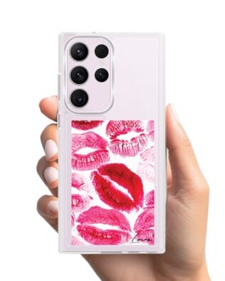 Etui do Samsung Galaxy S23 Ultra z MagSafe przeźroczyste, silikonowe Flexi, pocałunki z napisem „love”