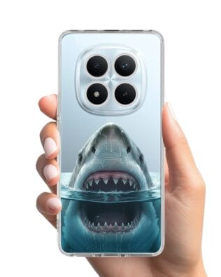 Etui do Xiaomi Redmi Note 15 Pro 4G przeźroczyste, silikonowe Flexi, Paradise, żarłacz biały
