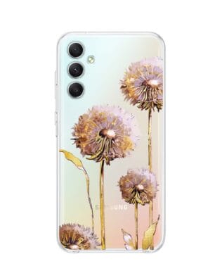 Etui do Samsung Galaxy A34 5G przeźroczyste, silikonowe Flexi, Kwiaty, fioletowe dmuchawce