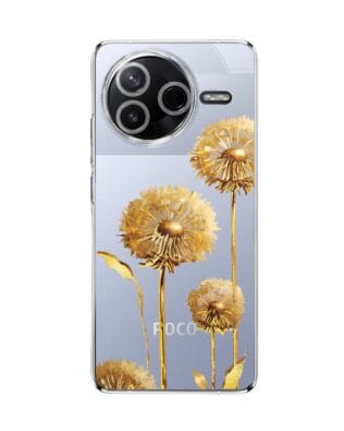 Etui do Xiaomi POCO F7 Pro przeźroczyste, silikonowe Flexi, Kwiaty, złote dmuchawce