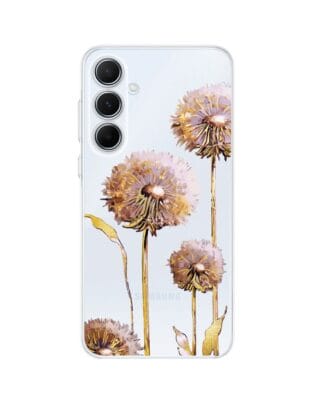 Etui do Samsung Galaxy A55 5G przeźroczyste, silikonowe Flexi, Kwiaty, fioletowe dmuchawce
