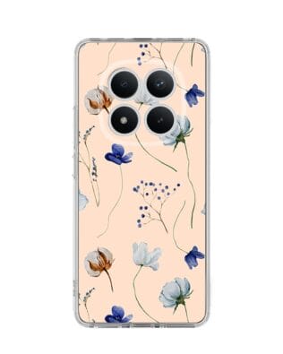 Etui do Xiaomi Redmi Note 15 4G przeźroczyste, silikonowe Flexi, Summer Patterns, kwiatki niebieskie na pudrowym tle