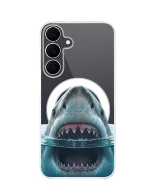 Etui do Samsung Galaxy S25 FE z MagSafe przeźroczyste, silikonowe Flexi, Paradise, żarłacz biały
