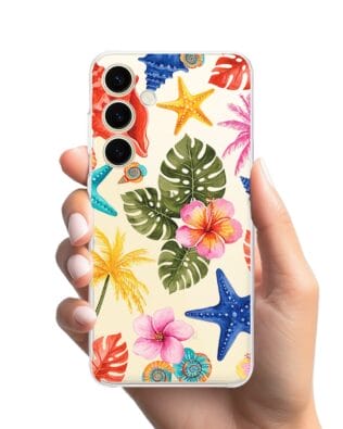 Etui do Samsung Galaxy S24 przeźroczyste, silikonowe Flexi, Summer Patterns, tropikalny wzór