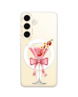 Etui do Samsung Galaxy S24 z MagSafe przeźroczyste, silikonowe Flexi, Paradise, Strawberry Martini