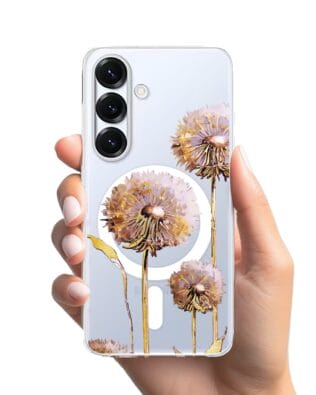 Etui do Samsung Galaxy S25 Plus z MagSafe przeźroczyste, silikonowe Flexi, Kwiaty, fioletowe dmuchawce