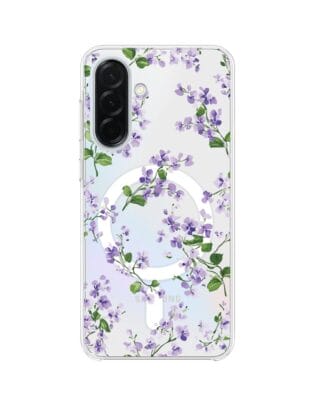 Etui do Samsung Galaxy A37 z MagSafe przeźroczyste, silikonowe Flexi, Fioletowe Bratki