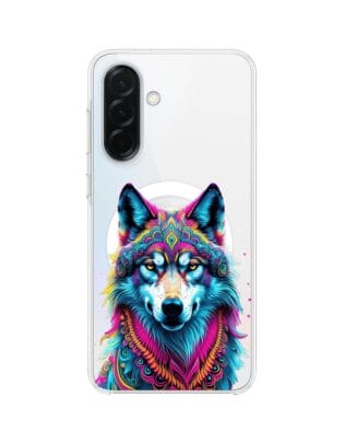 Etui do Samsung Galaxy A37 z MagSafe przeźroczyste, silikonowe Flexi, Dzika Mandala, Wilk