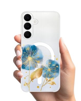 Etui do Samsung Galaxy S25 FE z MagSafe przeźroczyste, silikonowe Flexi, Kwiaty, niebieskie dmuchawce