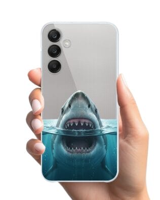 Etui do Samsung Galaxy M35 5G przeźroczyste, silikonowe Flexi, Paradise, żarłacz biały