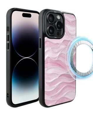 Etui do iPhone 14 Pro Max IBIZU DropGuard Matt z MagSafe, Aqua Glass, różowe fale