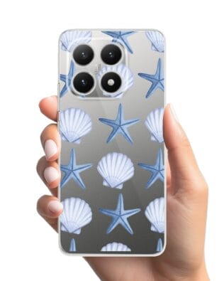 Etui do Xiaomi 15T przeźroczyste, silikonowe Flexi, Summer Patterns, niebieskie rozgwiazdy
