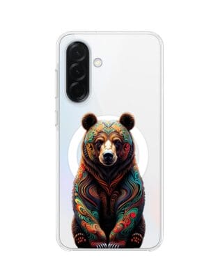 Etui do Samsung Galaxy A37 z MagSafe przeźroczyste, silikonowe Flexi, Dzika Mandala, Niedźwiedź