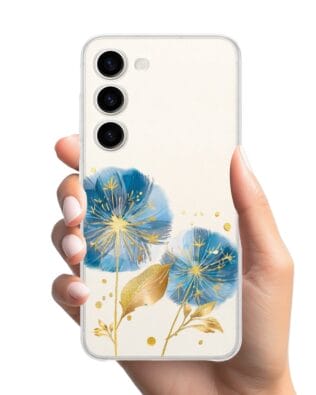Etui do Samsung Galaxy S23 przeźroczyste, silikonowe Flexi, Kwiaty, niebieskie dmuchawce