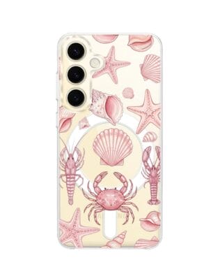 Etui do Samsung Galaxy S24 Plus z MagSafe przeźroczyste, silikonowe Flexi, Summer Patterns, krewetkowy róż