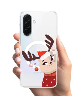 Etui do Samsung Galaxy A37 z MagSafe przeźroczyste, silikonowe Flexi, Kotek przebrany za reniferka