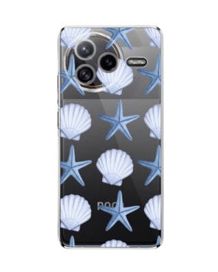 Etui do Xiaomi POCO F7 Ultra przeźroczyste, silikonowe Flexi, Summer Patterns, niebieskie rozgwiazdy