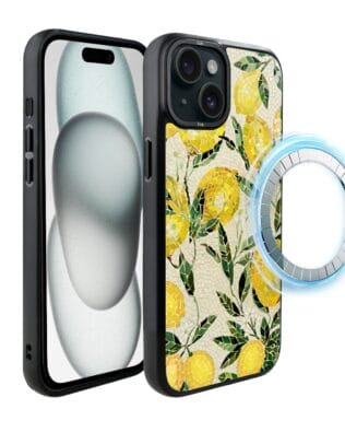 Etui do iPhone 15 IBIZU DropGuard Matt z MagSafe, Modern Classics, Cytrynowe gaje