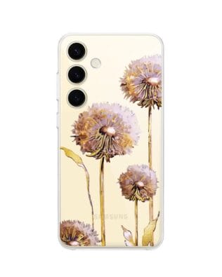 Etui do Samsung Galaxy S24 przeźroczyste, silikonowe Flexi, Kwiaty, fioletowe dmuchawce