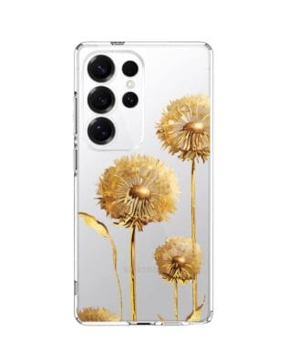 Etui do Samsung Galaxy S25 Ultra przeźroczyste, silikonowe Flexi, Kwiaty, złote dmuchawce