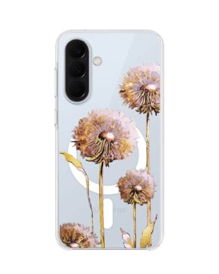Etui do Samsung Galaxy A57 z MagSafe przeźroczyste, silikonowe Flexi, Kwiaty, fioletowe dmuchawce