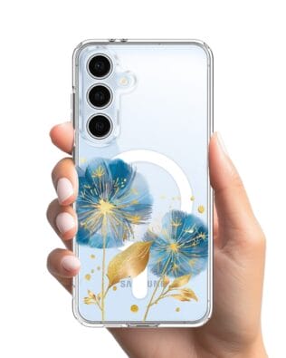 Etui do Samsung Galaxy S24 FE z MagSafe przeźroczyste, silikonowe Flexi, Kwiaty, niebieskie dmuchawce