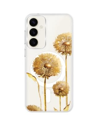 Etui do Samsung Galaxy S23 FE 5G z MagSafe przeźroczyste, silikonowe Flexi, Kwiaty, złote dmuchawce