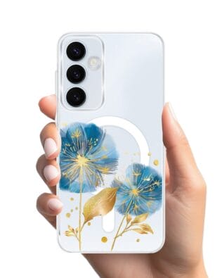 Etui do Samsung Galaxy A55 5G z MagSafe przeźroczyste, silikonowe Flexi, Kwiaty, niebieskie dmuchawce