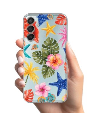 Etui do Samsung Galaxy M15 5G przeźroczyste, silikonowe Flexi, Summer Patterns, tropikalny wzór