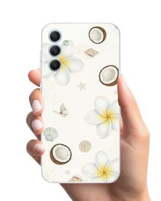 Etui do Samsung Galaxy A34 5G przeźroczyste, silikonowe Flexi, Summer Patterns, hawajskie kokosy