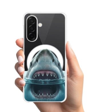 Etui do Samsung Galaxy A26 5G z MagSafe przeźroczyste, silikonowe Flexi, Paradise, żarłacz biały