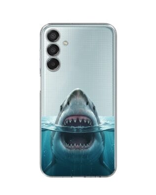 Etui do Samsung Galaxy M15 5G przeźroczyste, silikonowe Flexi, Paradise, żarłacz biały