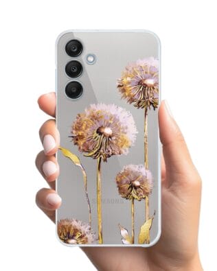 Etui do Samsung Galaxy M35 5G przeźroczyste, silikonowe Flexi, Kwiaty, fioletowe dmuchawce