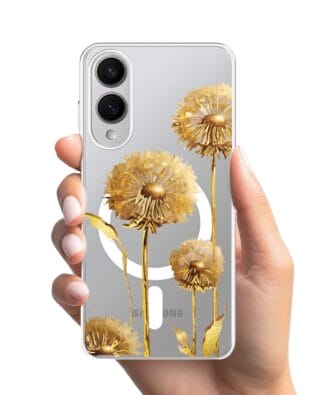 Etui do Samsung Galaxy S25 Edge z MagSafe przeźroczyste, silikonowe Flexi, Kwiaty, złote dmuchawce