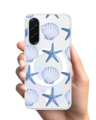 Etui do Samsung Galaxy A36 5G z MagSafe przeźroczyste, silikonowe Flexi, Summer Patterns, niebieskie rozgwiazdy