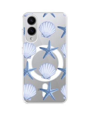 Etui do Samsung Galaxy S25 Edge z MagSafe przeźroczyste, silikonowe Flexi, Summer Patterns, niebieskie rozgwiazdy