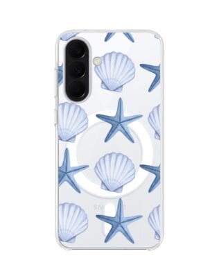 Etui do Samsung Galaxy A37 z MagSafe przeźroczyste, silikonowe Flexi, Summer Patterns, niebieskie rozgwiazdy