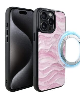 Etui do iPhone 15 Pro IBIZU DropGuard Matt z MagSafe, Aqua Glass, różowe fale