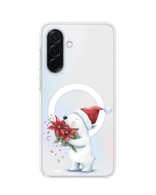 Etui do Samsung Galaxy A37 z MagSafe przeźroczyste, silikonowe Flexi, Przytulne święta, Miś świąteczny