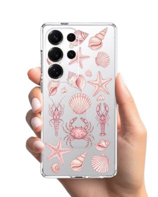 Etui do Samsung Galaxy S25 Ultra przeźroczyste, silikonowe Flexi, Summer Patterns, krewetkowy róż
