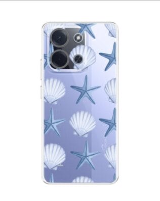 Etui do Xiaomi POCO C85 przeźroczyste, silikonowe Flexi, Summer Patterns, niebieskie rozgwiazdy