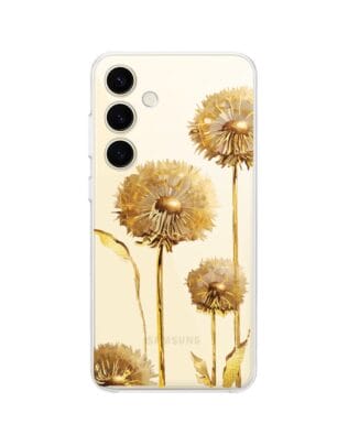 Etui do Samsung Galaxy S24 przeźroczyste, silikonowe Flexi, Kwiaty, złote dmuchawce