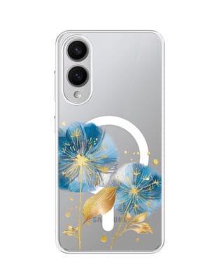 Etui do Samsung Galaxy S25 Edge z MagSafe przeźroczyste, silikonowe Flexi, Kwiaty, niebieskie dmuchawce