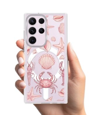 Etui do Samsung Galaxy S23 Ultra z MagSafe przeźroczyste, silikonowe Flexi, Summer Patterns, krewetkowy róż