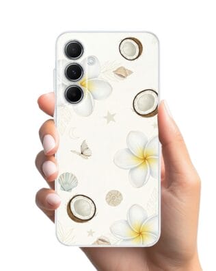 Etui do Samsung Galaxy A55 5G przeźroczyste, silikonowe Flexi, Summer Patterns, hawajskie kokosy