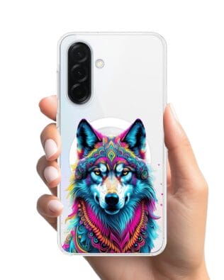 Etui do Samsung Galaxy A37 z MagSafe przeźroczyste, silikonowe Flexi, Dzika Mandala, Wilk