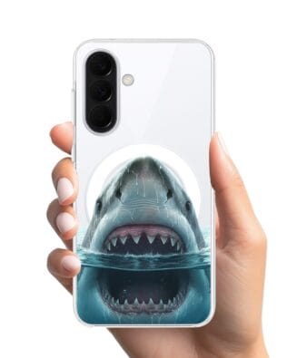 Etui do Samsung Galaxy A37 z MagSafe przeźroczyste, silikonowe Flexi, Paradise, żarłacz biały